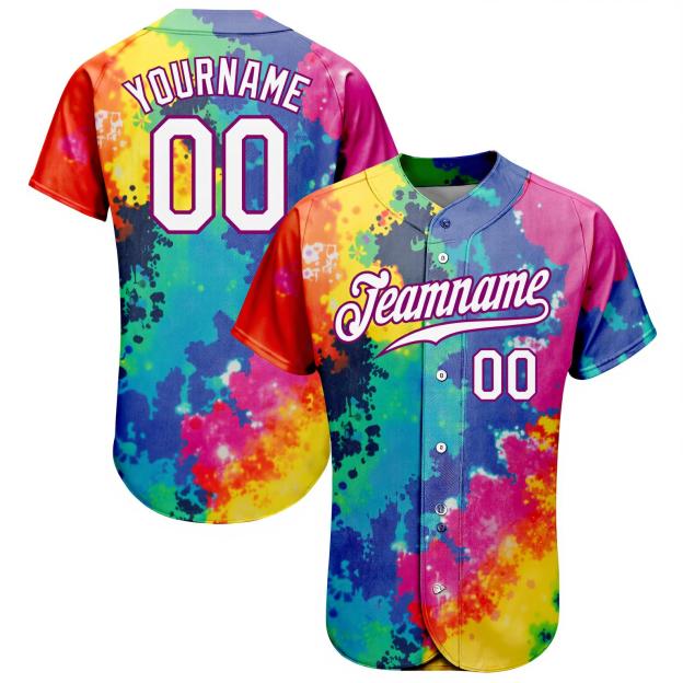 Custom Tie Dye White & Purple Baseball Jersey