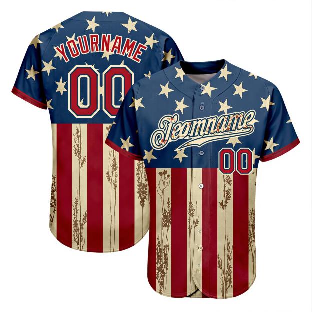 Custom White & Red/Navy 3D Flag Fashion Baseball Jersey