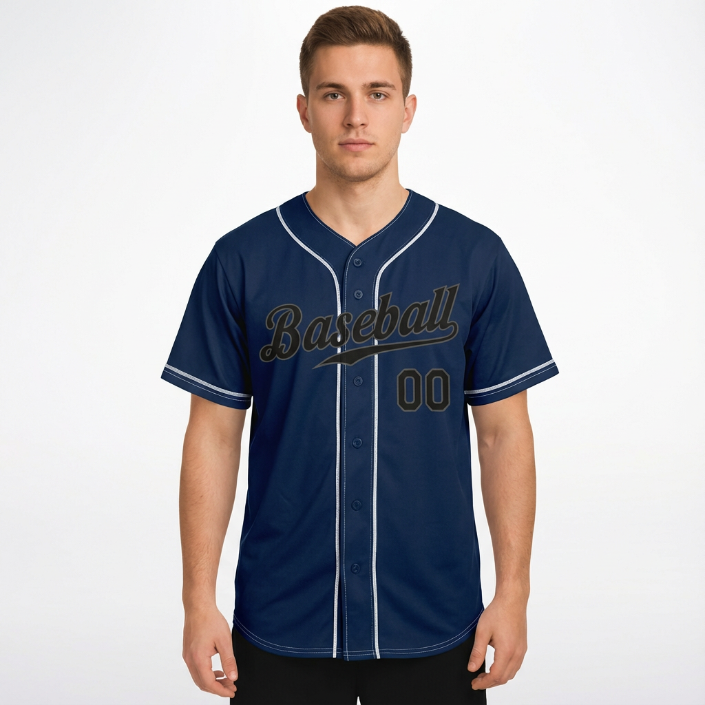 Custom Navy & Black/Grey Baseball Jersey