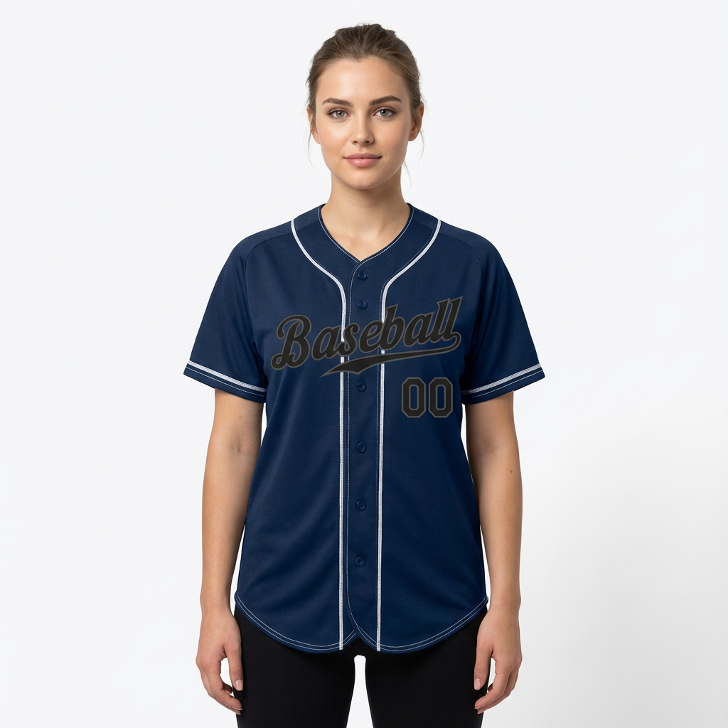 Custom Navy & Black/Grey Baseball Jersey