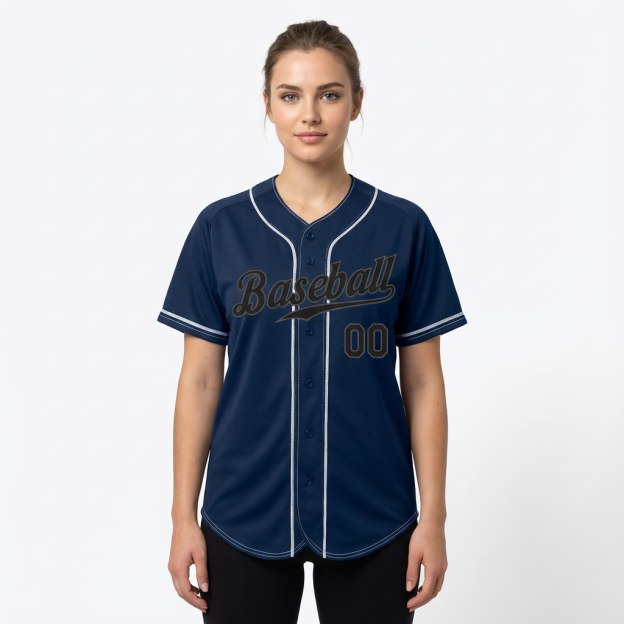 Custom Navy & Black/Grey Baseball Jersey