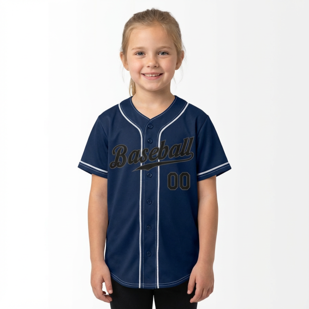 Custom Navy & Black/Grey Baseball Jersey