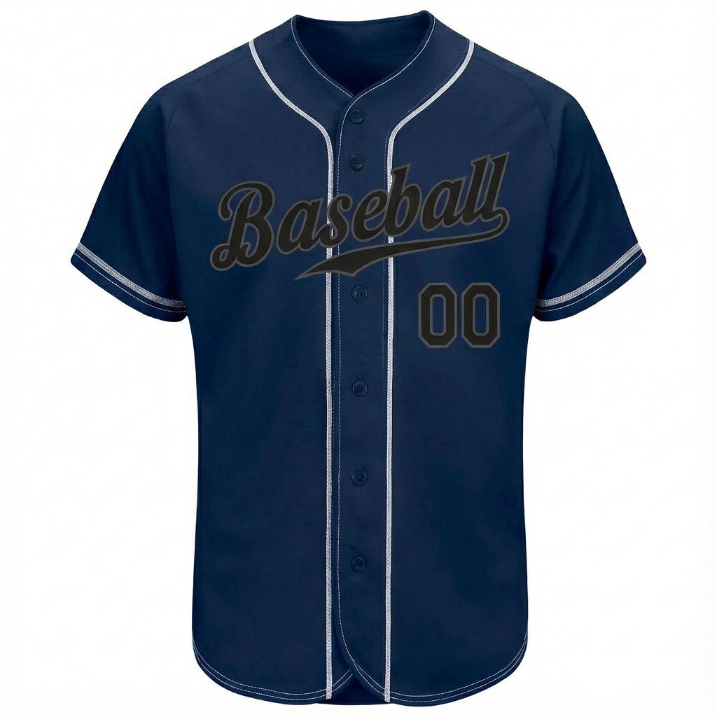 Custom Navy & Black/Grey Baseball Jersey