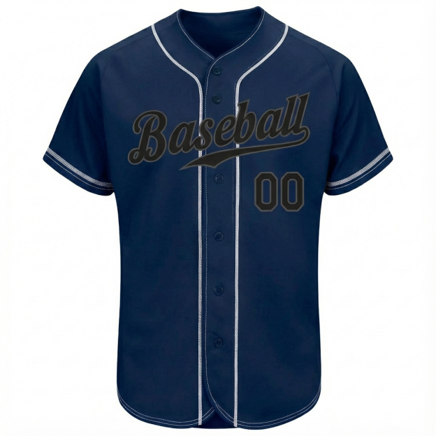 Custom Navy & Black/Grey Baseball Jersey