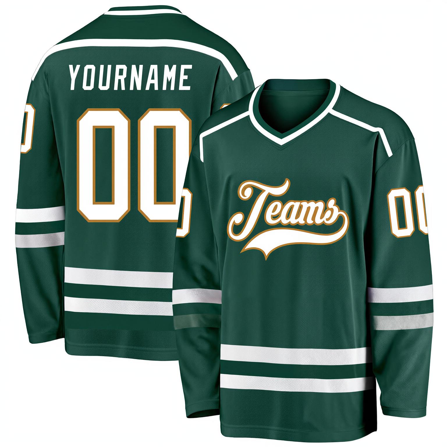 Custom Midnight Green & White/Gold Hockey Jersey