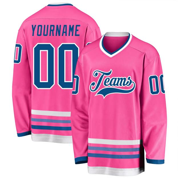 Custom Pink & Blue/White Hockey Jersey