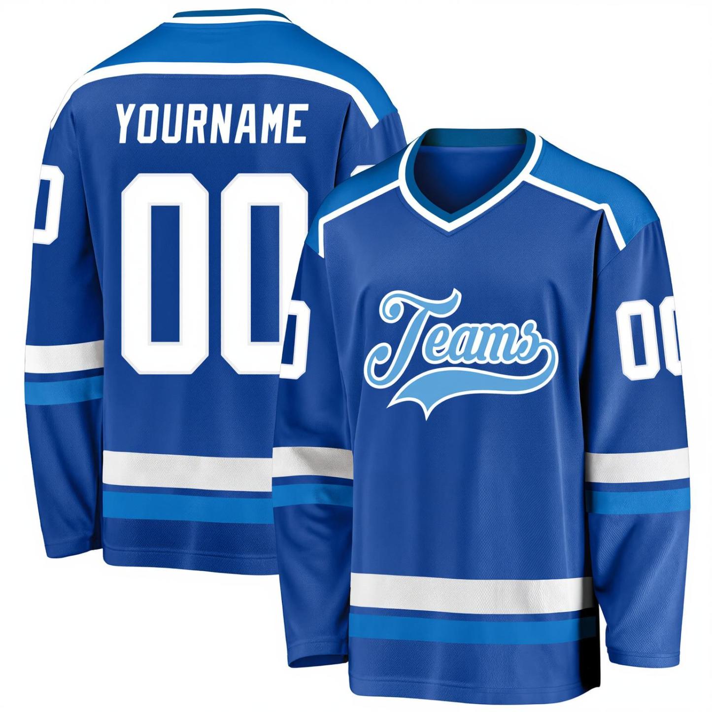 Custom Royal Blue & Sky Blue/White Hockey Jersey
