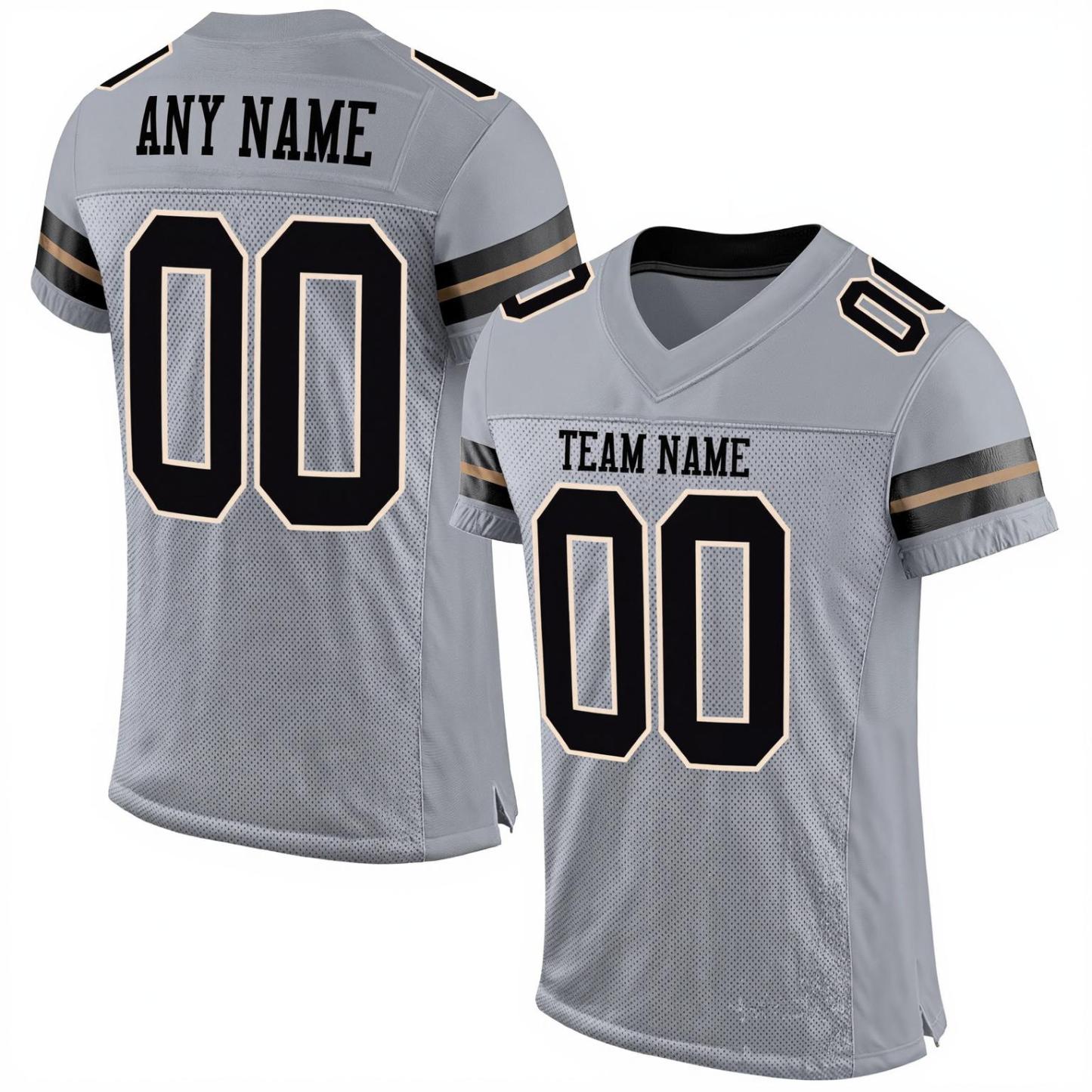 Custom Grey & Black/Cream Football Jersey
