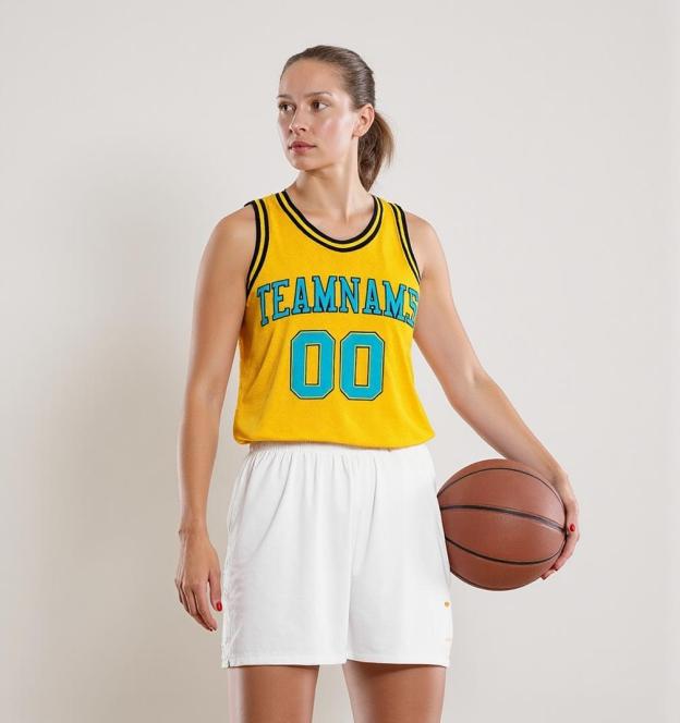 Custom Yellow & Aqua/Black Basketball Throwback Jersey