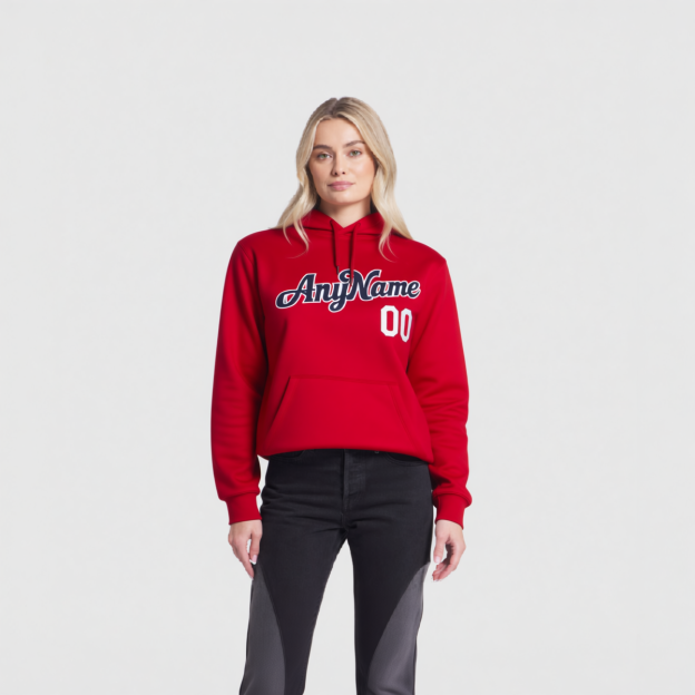 Custom Red & Navy/White Pullover Sports Sweatshirt Hoodie