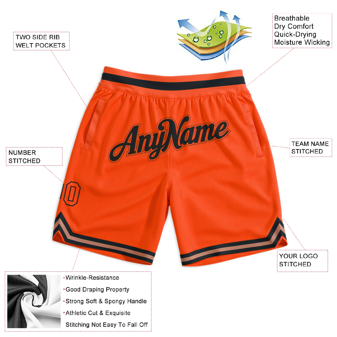 Custom Orange & Black/Brown Throwback Shorts