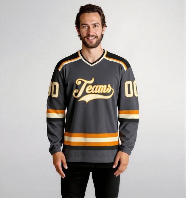 Custom Grey & Orange/White Hockey Jersey