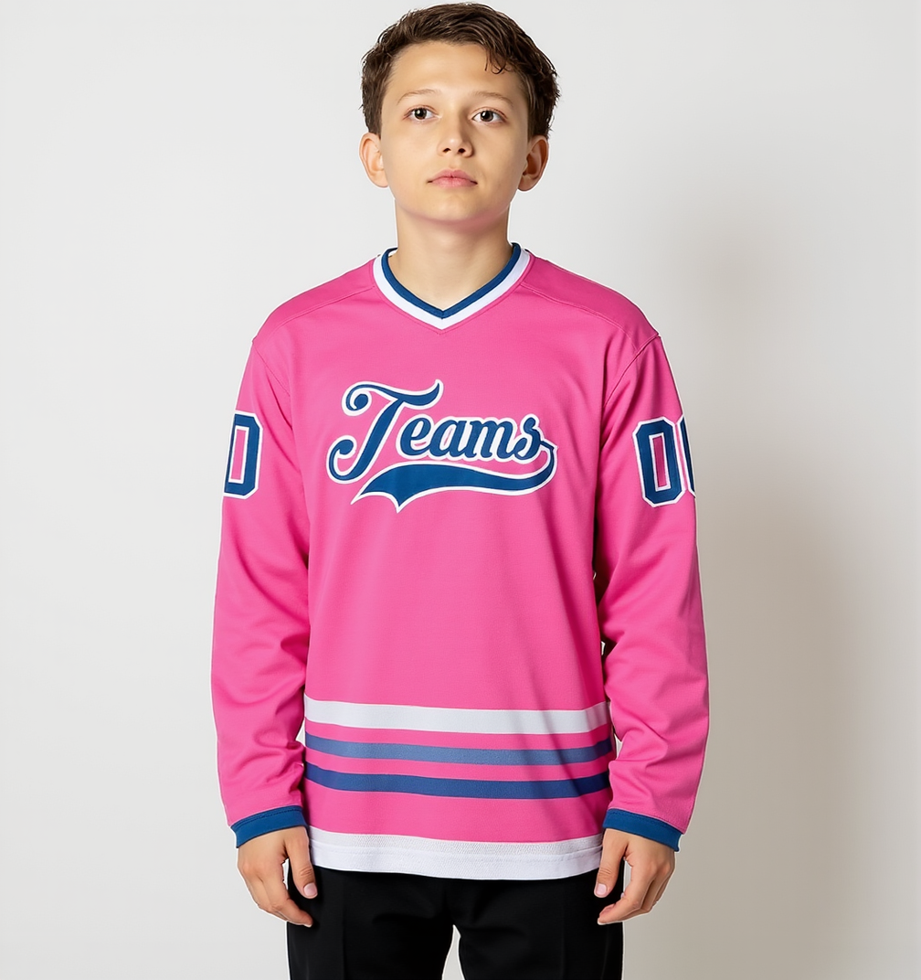 Custom Pink & Blue/White Hockey Jersey