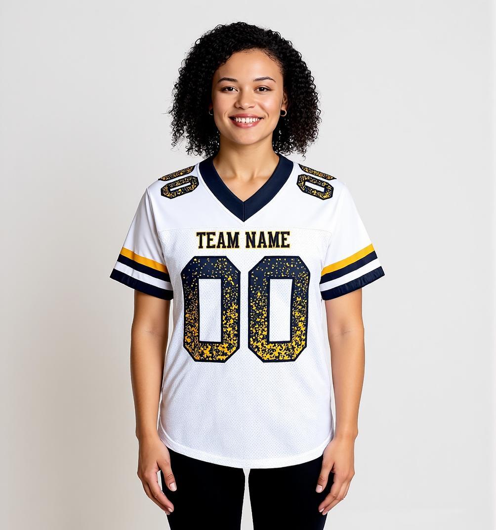 Custom White & Navy/Gold Drift Fashion Football Jersey
