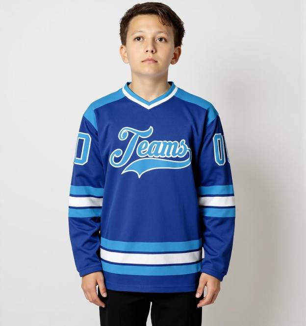 Custom Royal Blue & Sky Blue/White Hockey Jersey