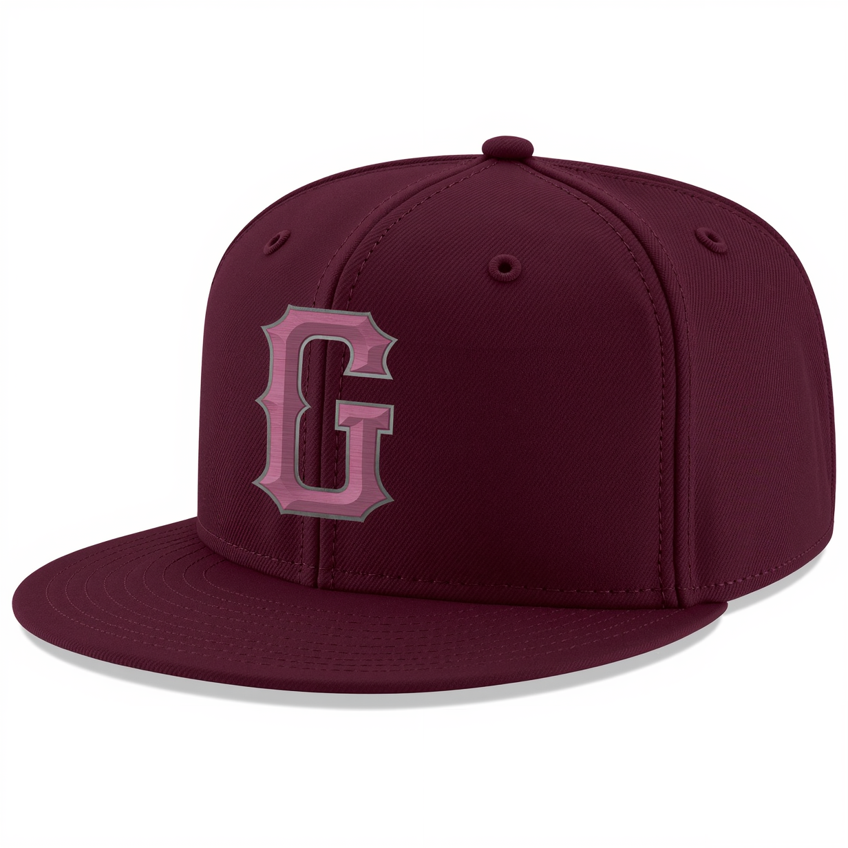 Custom Burgundy & Pink/Grey Stitched Adjustable Snapback Hat