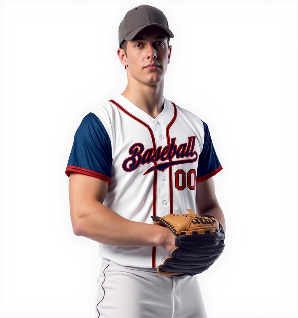 Custom White & Red/Navy Raglan Sleeves Baseball Jersey