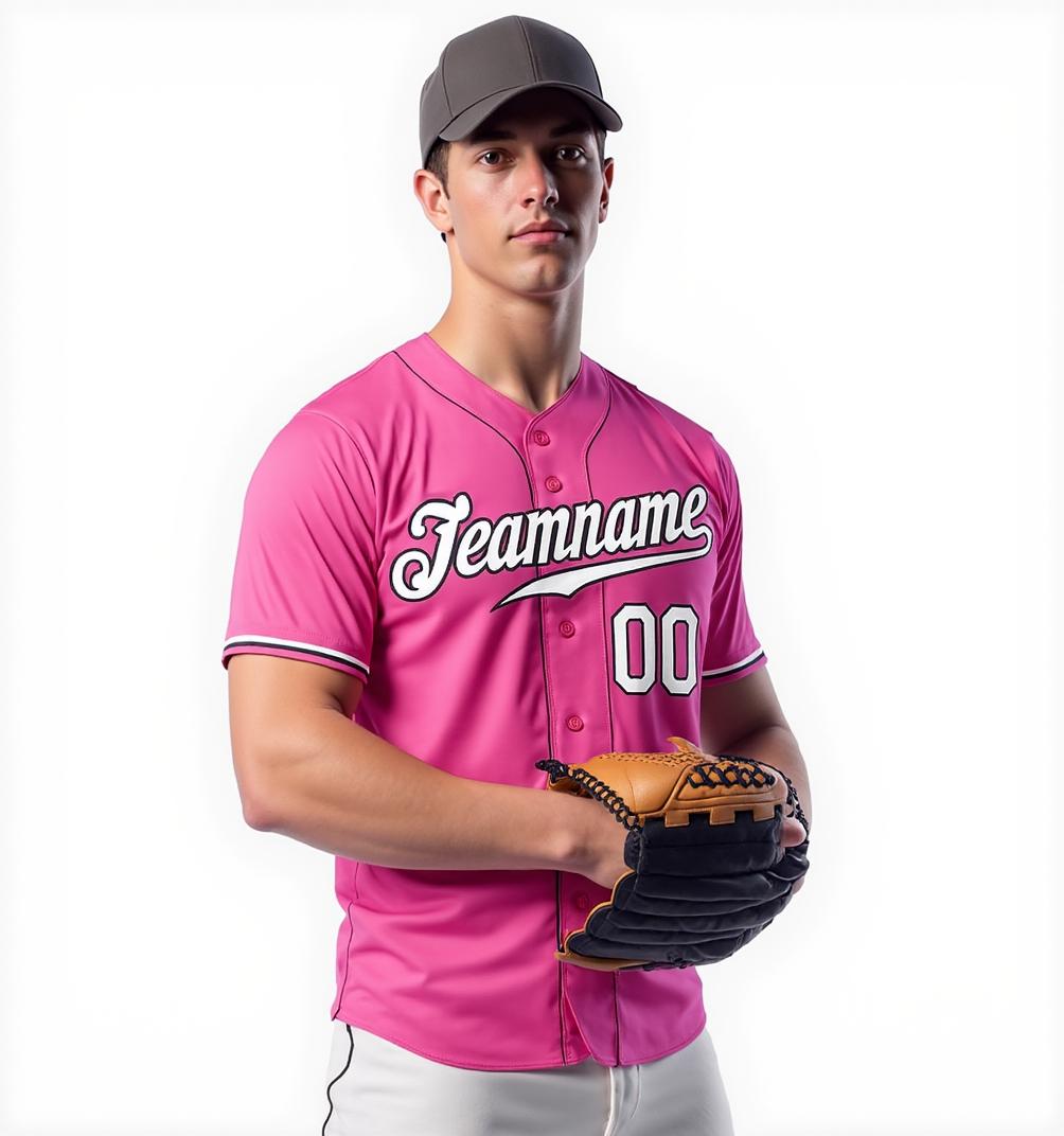 Custom Pink & White/Black Baseball Jersey