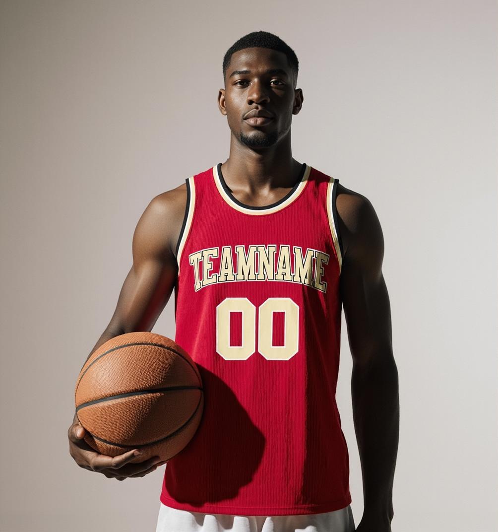 Custom Red & Beige/White Basketball Throwback Jersey