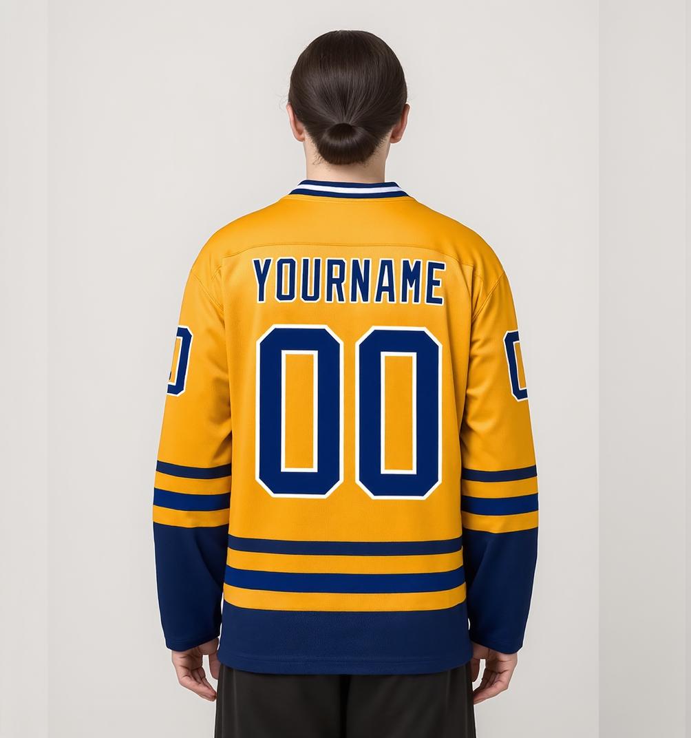 Custom Yellow & Navy/White Hockey Jersey