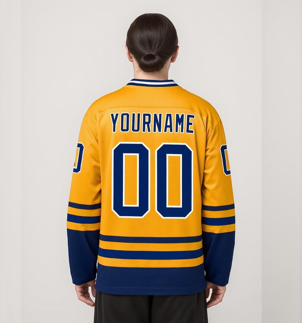 Custom Yellow & Navy/White Hockey Jersey