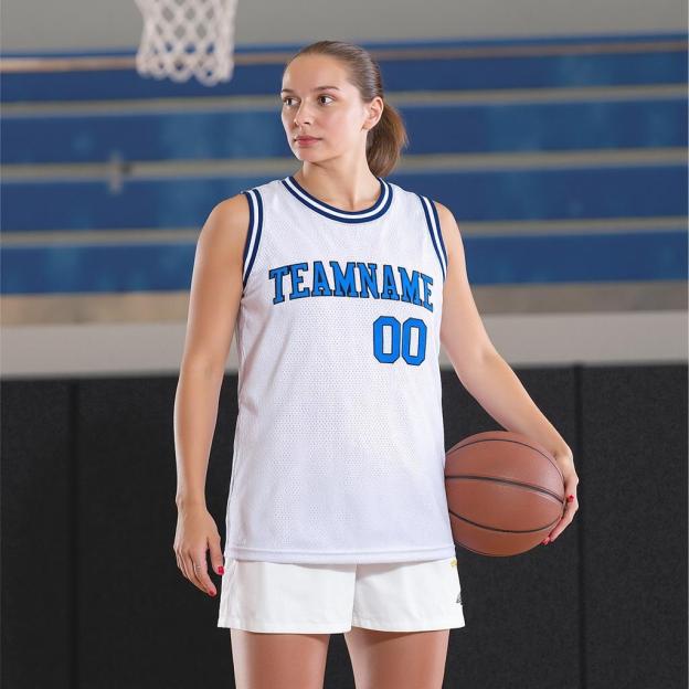 Custom White & Blue/Black Basketball City Edition Jersey
