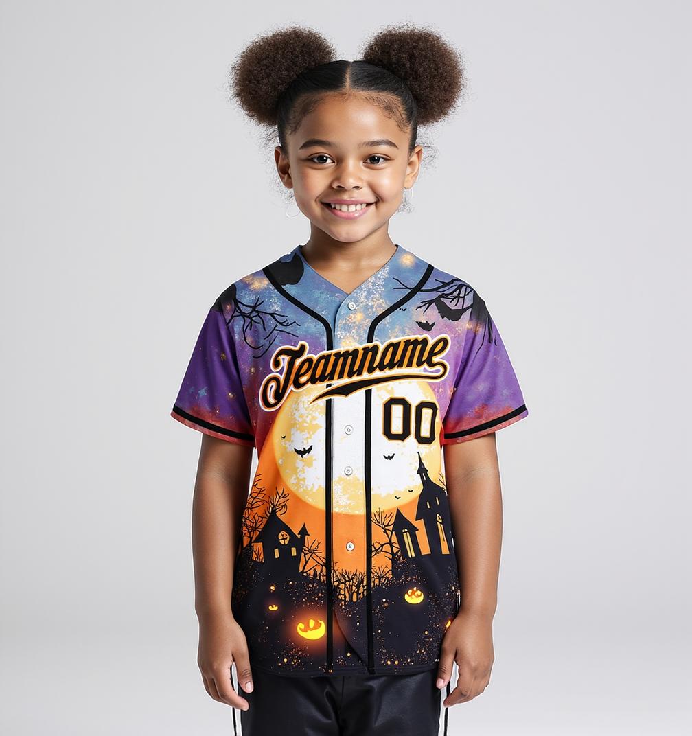Custom Black&Orange/White 3D Pattern Halloween Pumpkins Bats Baseball Jersey
