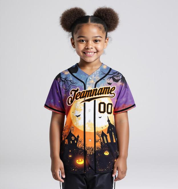 Custom Black&Orange/White 3D Pattern Halloween Pumpkins Bats Baseball Jersey