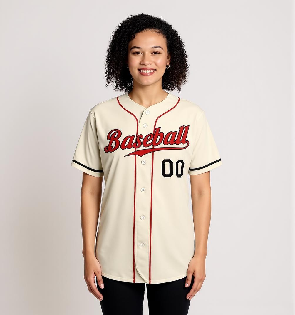 Custom Cream & Red/Black Baseball Jersey