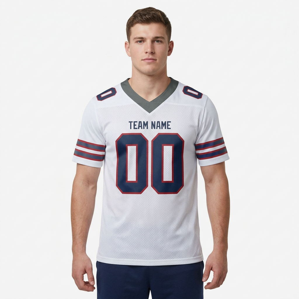 Custom White & Navy/Grey-Red Football Jersey
