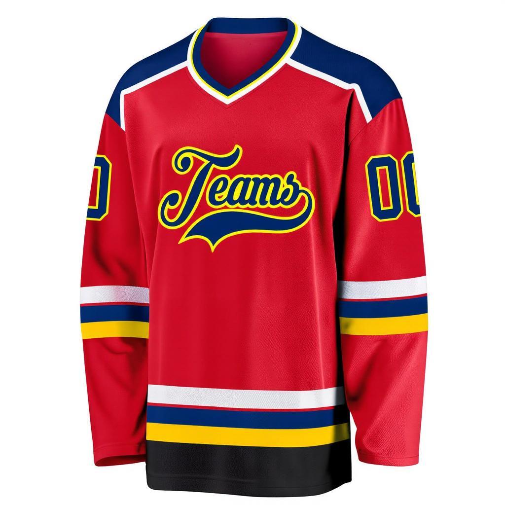 Custom Red & Navy/Gold Hockey Jersey