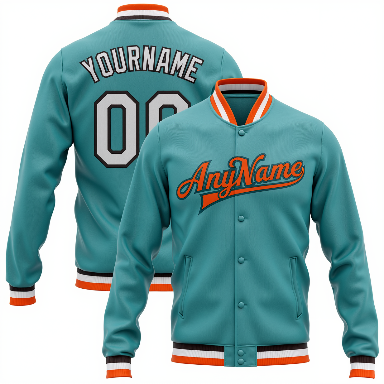 Custom Aqua & Orange/White Full-Snap Fleece Jacket