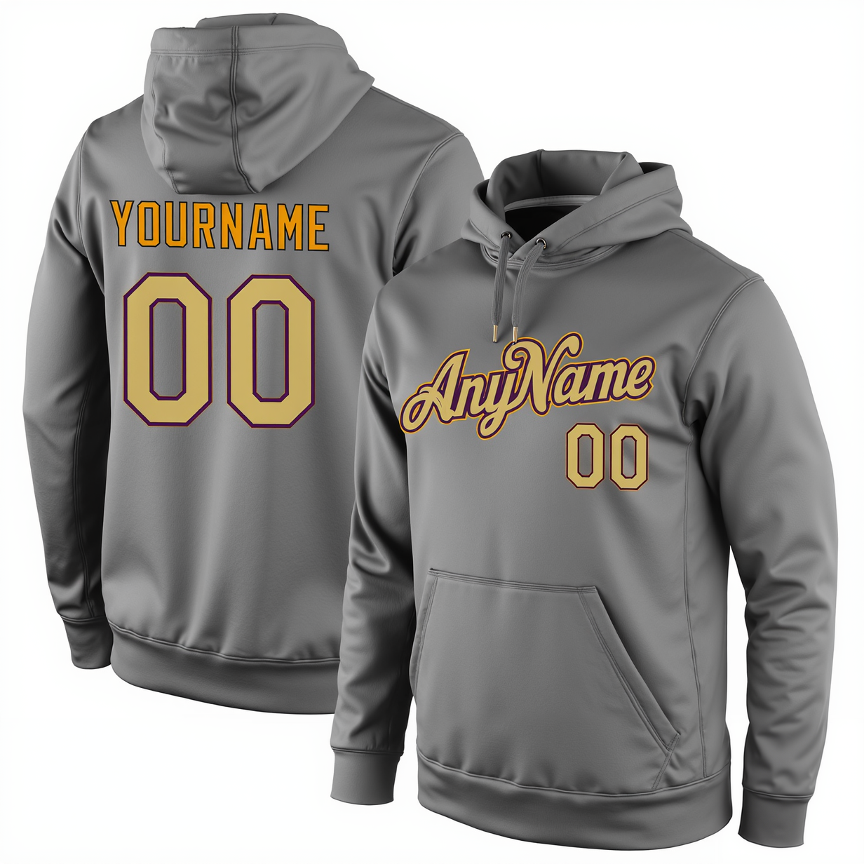 Custom Grey & Gold/Purple Pullover Sports Sweatshirt Hoodie