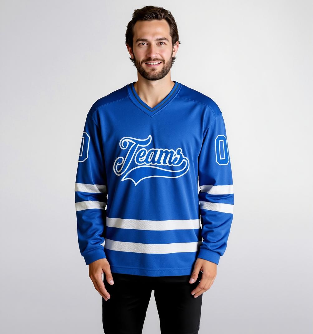Custom Royal Blue & White Hockey Jersey