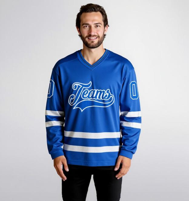 Custom Royal Blue & White Hockey Jersey