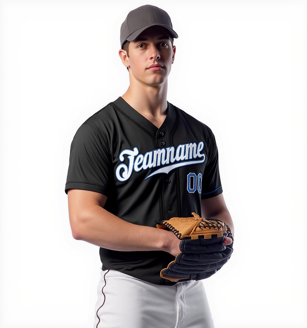 Custom Black & White/Blue Baseball Jersey