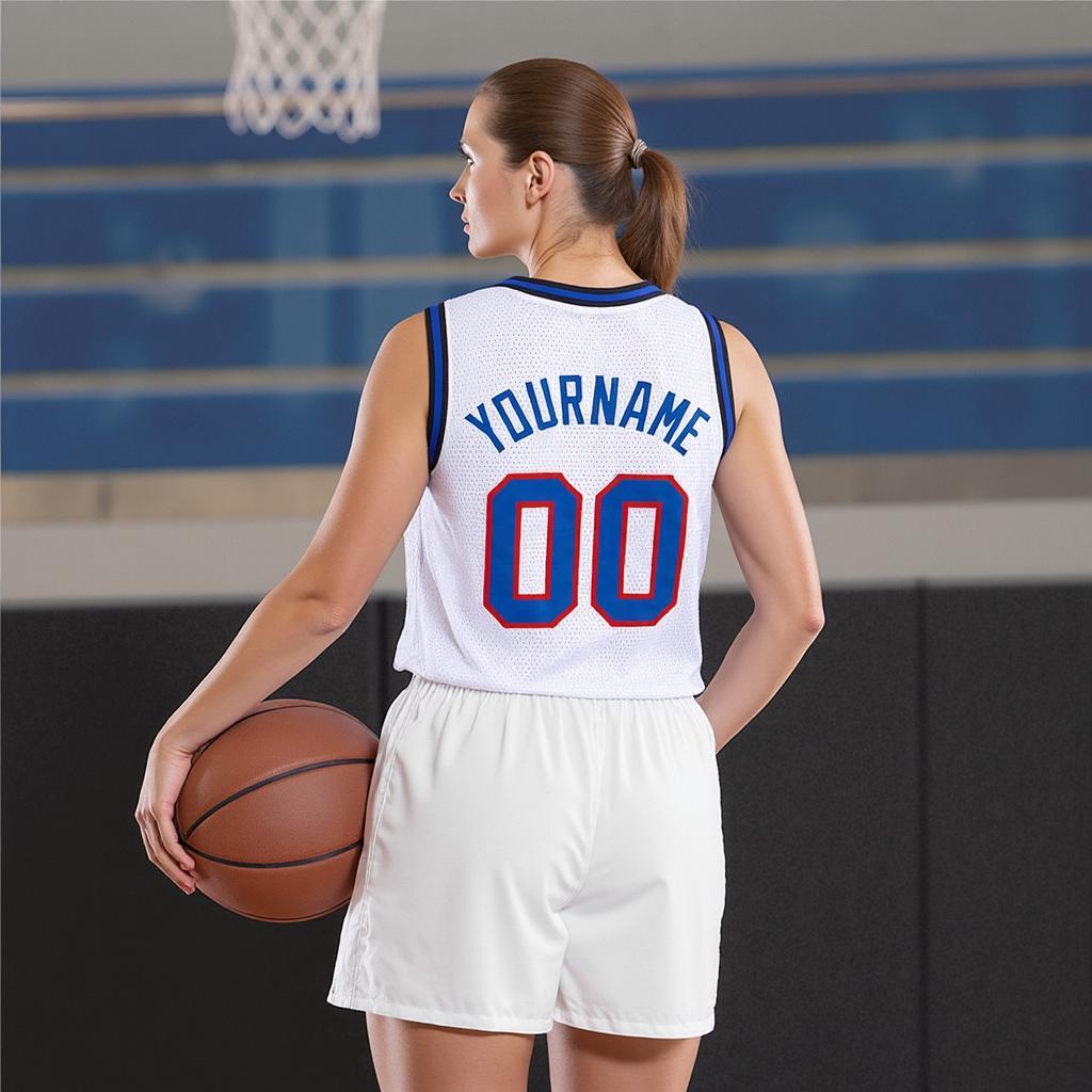 Custom White & Royal/Red Basketball City Edition Jersey