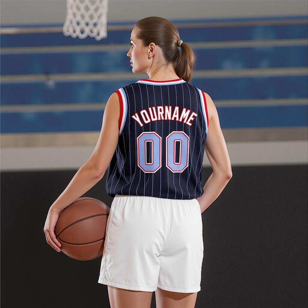 Custom Black & White/Sky Blue Pinstripes Basketball City Edition Jersey