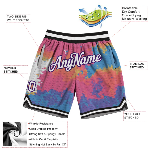Custom Ink Splash White & Purple/Blue Throwback Shorts