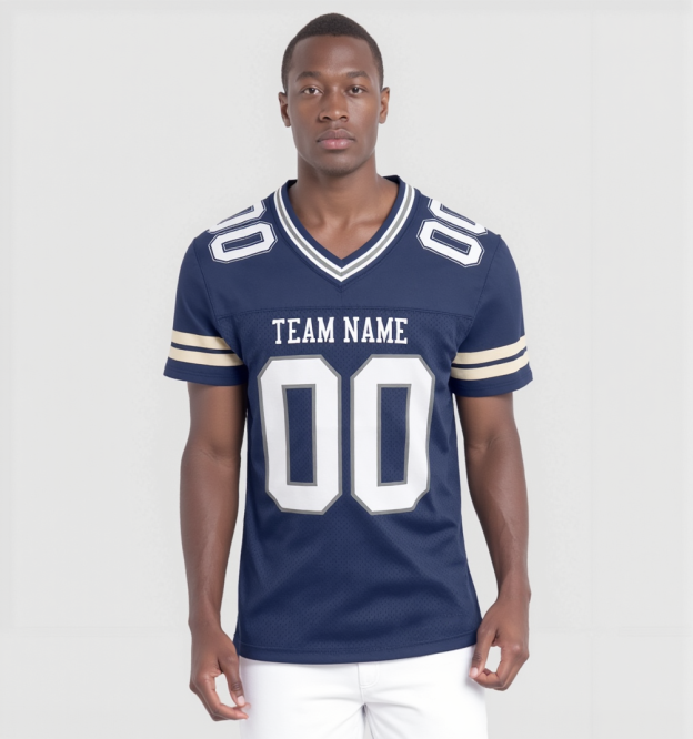 Custom Navy & White/Sliver Football Jersey