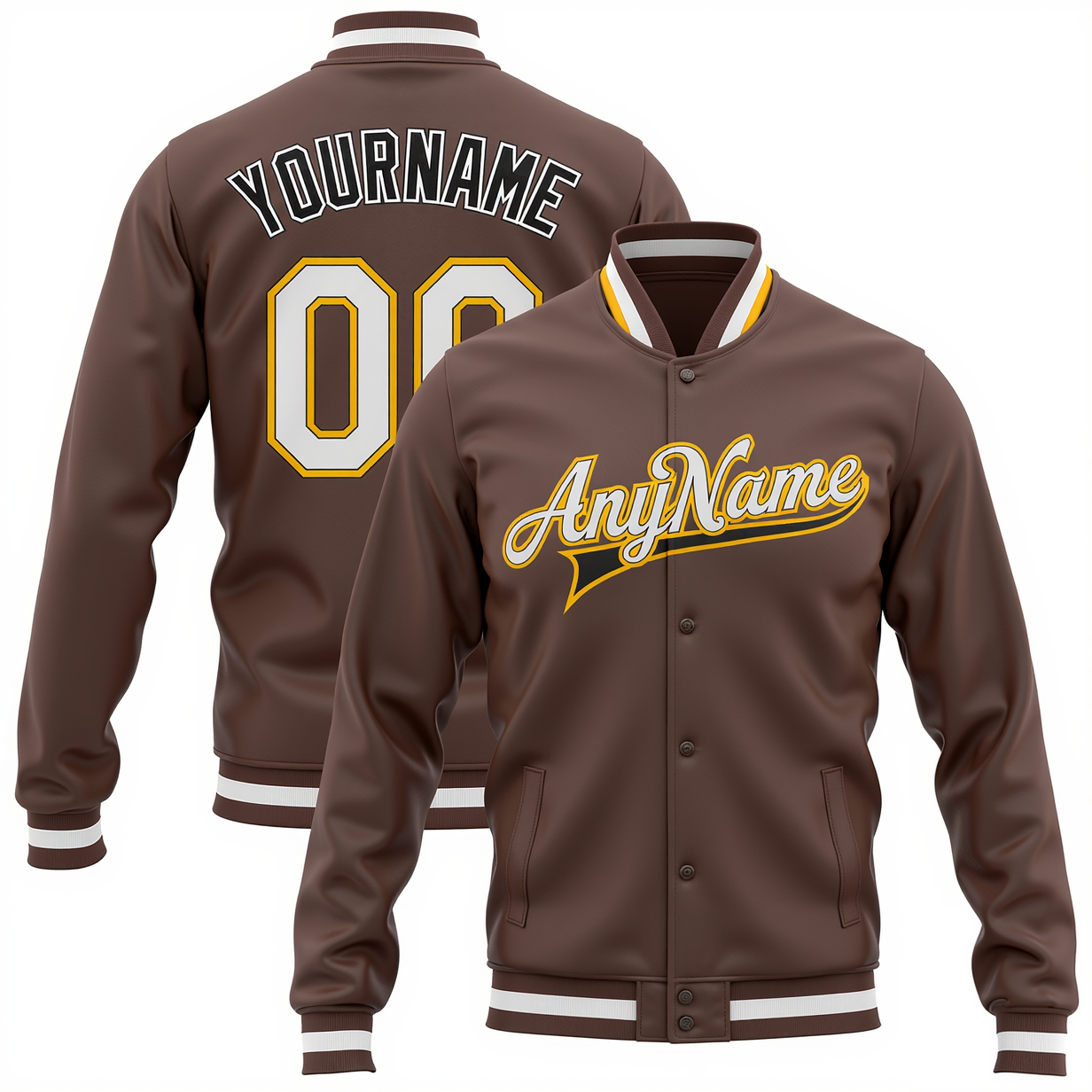 Custom Brown & White/Yellow Full-Snap Fleece Jacket