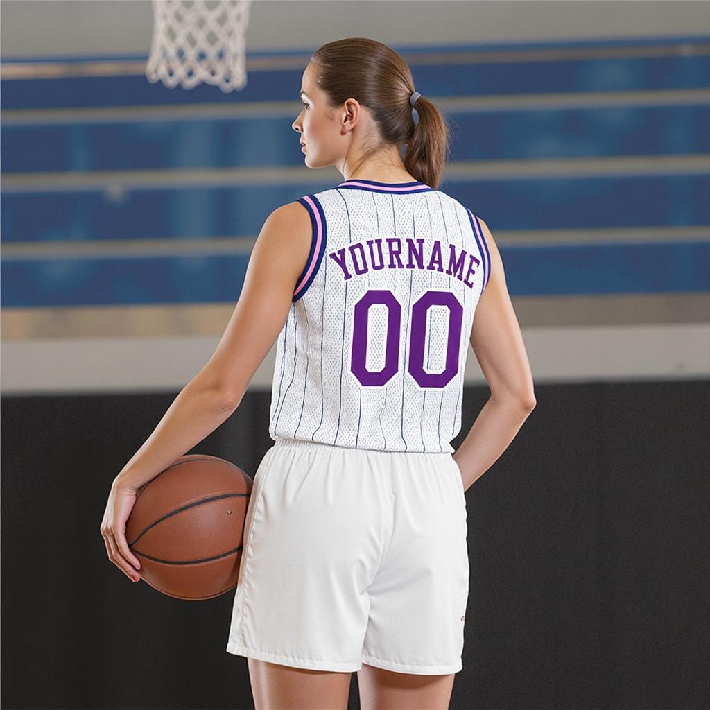 Custom White & Purple Pinstripes Basketball City Edition Jersey