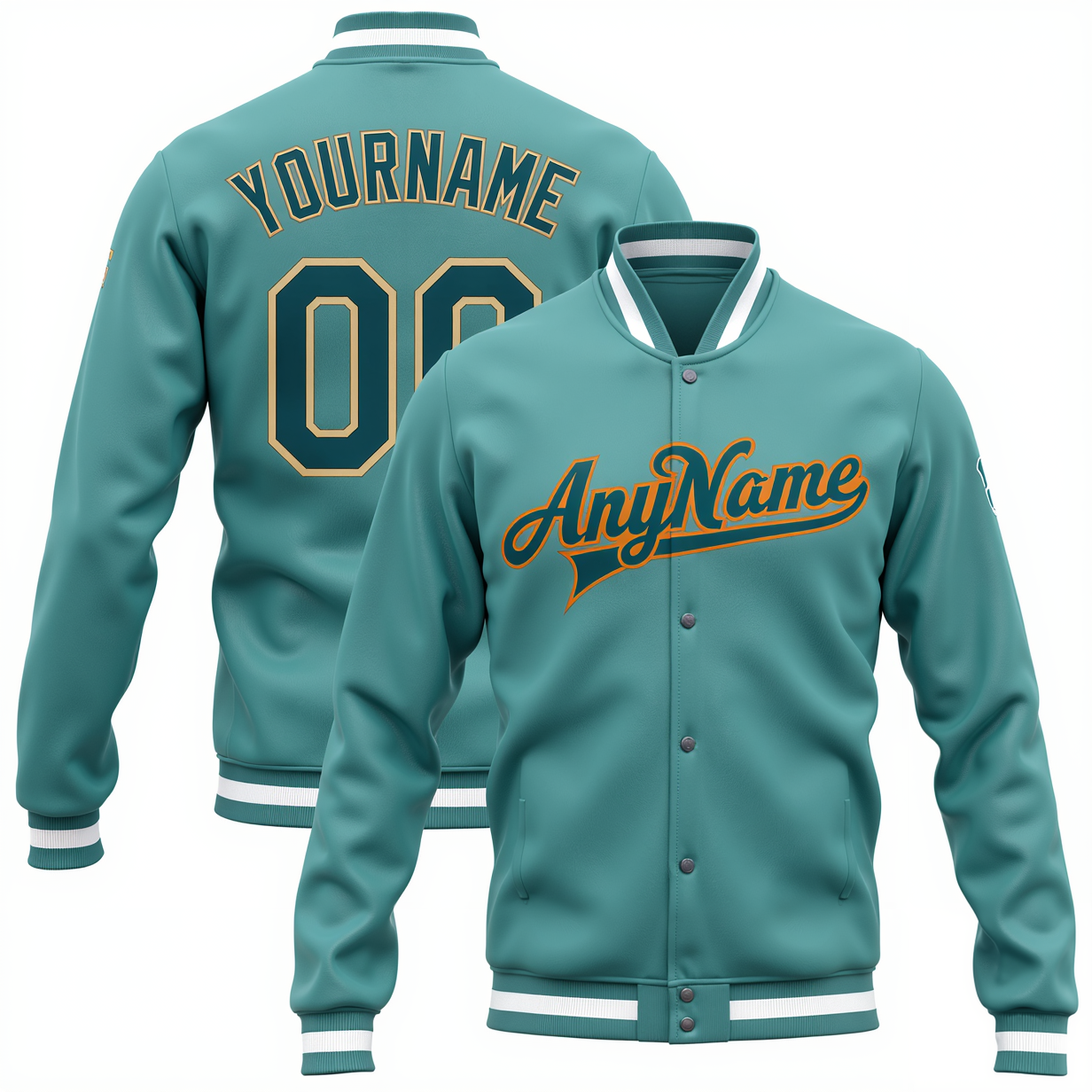 Custom Aqua & Orange/White Full-Snap Fleece Jacket