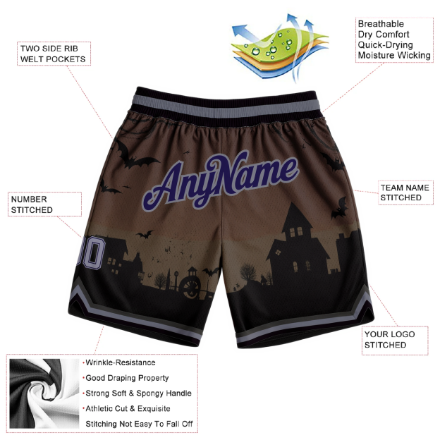 Custom 3D Pattern Black & Navy/Grey Halloween Throwback Shorts