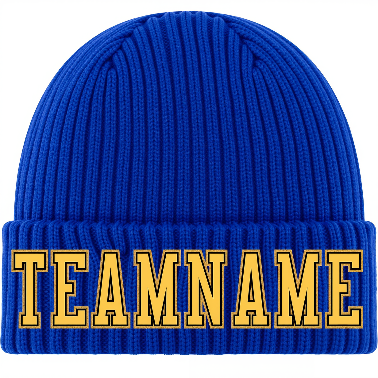 Custom Royal Blue & Yellow/Black Stitched Cuffed Knit Hat