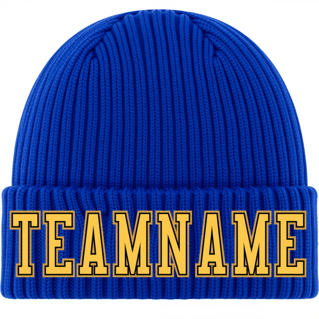Custom Royal Blue & Yellow/Black Stitched Cuffed Knit Hat