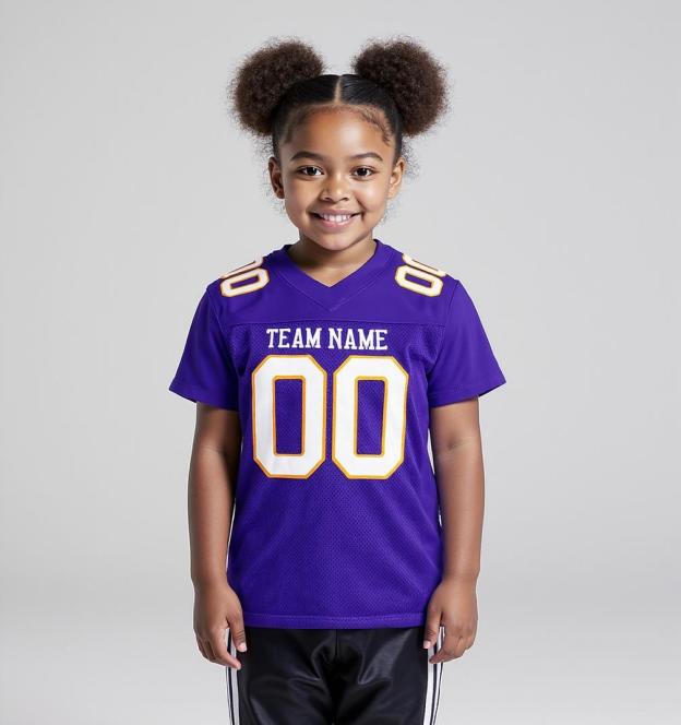 Custom Purple & White/Gold Football Jersey
