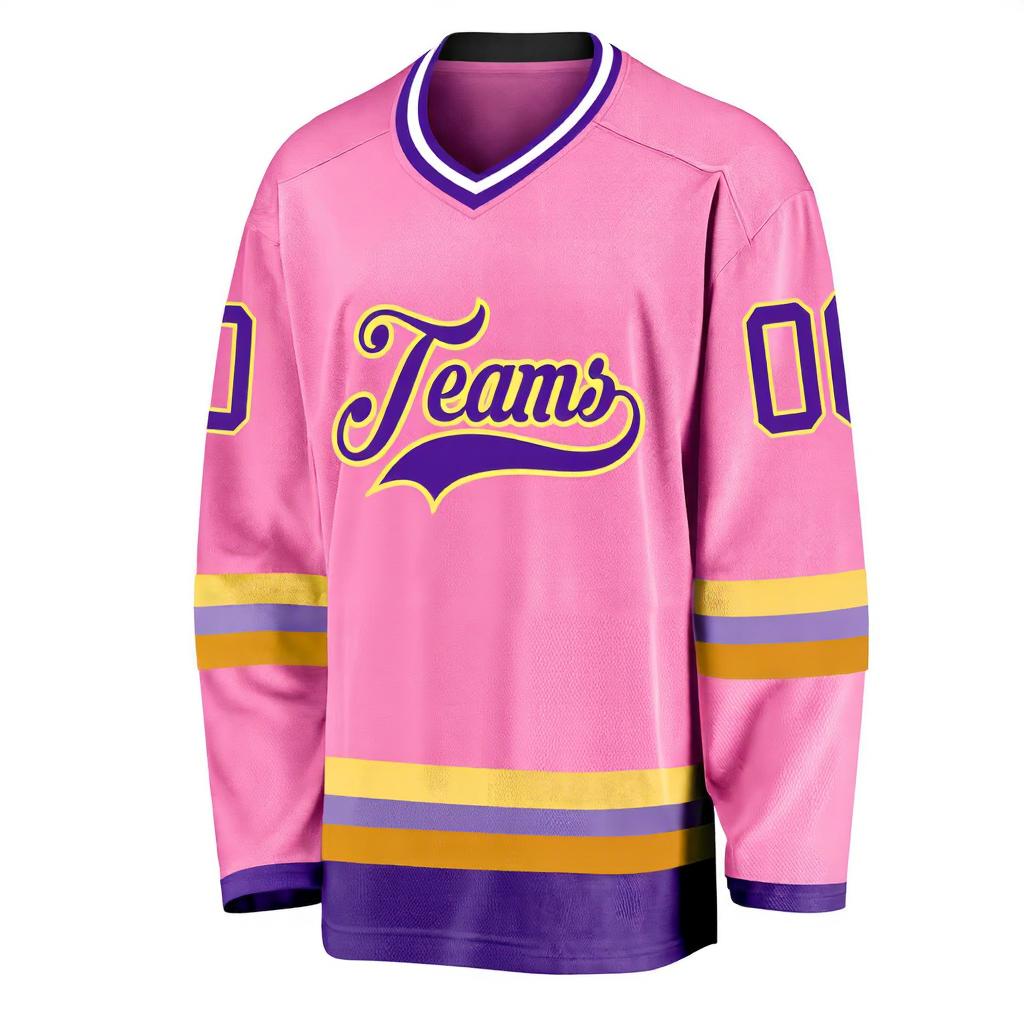Custom Pink & Purple/Gold Hockey Jersey