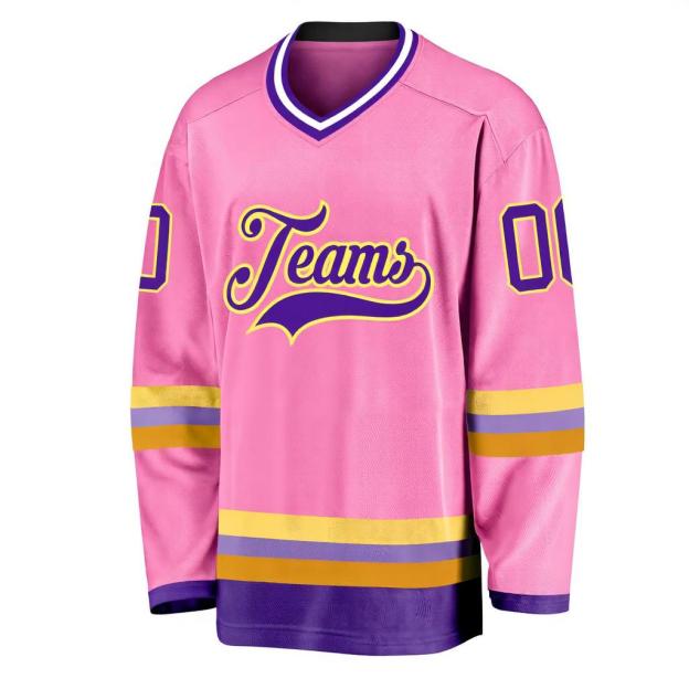 Custom Pink & Purple/Gold Hockey Jersey