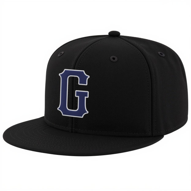 Custom Black & Royal Blue/White Stitched Adjustable Snapback Hat